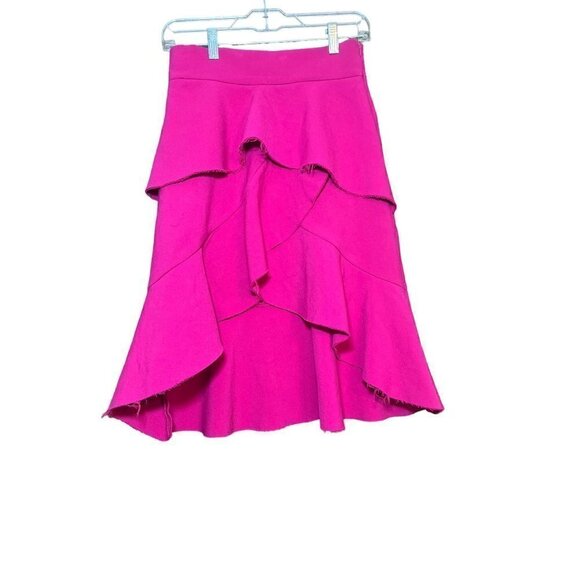 Zara Bright Pink Fuchsia Hi-Lo Draped Skirt, Raw Edges, Small - Picture 2 of 6